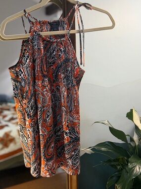 Ann Taylor Petite Orange Black White Paisley Halter Dress XXSP